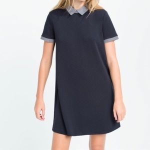 ZARA | Peter-Pan Collar Shift Dress, Navy
